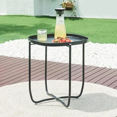 Afbeelding van Tuintafel Sandefjord bijzettafel metaal 53x46x46cm zwart [en.casa]