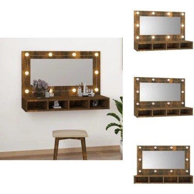 Afbeelding van vidaXL Spiegelkast met LED verlichting 90x31,5x62 cm gerookt eiken