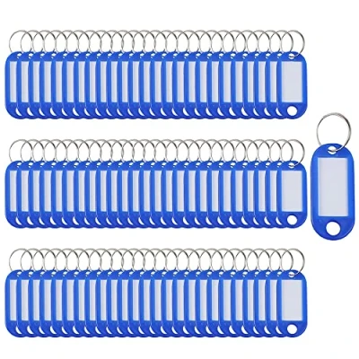 Afbeelding van SENRISE sleutelhangers 100 stuks plastic ID tags naamlabels bagage labels met splitring sleutelhanger (blauw), Blauw, 5 x 2.2cm