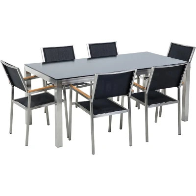 Afbeelding van Beliani GROSSETO Tuintafelset Zwart Veiligheidsglas, RVS
