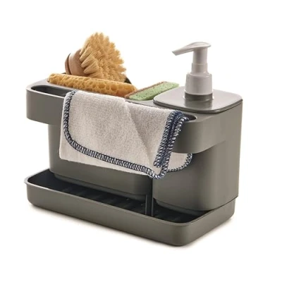 Afbeelding van Snips Riordinello grijs, sponshouder met dispenser, spoelbakorganizer opbergdoos voor keukengerei 12L x 18B 21H cm, gemaakt in Italië, 0% BPA en ftalaatvrij