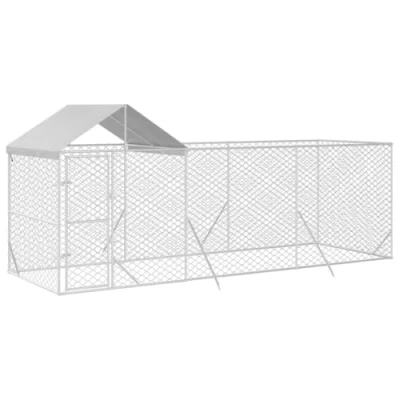 Afbeelding van vidaXL Hondenkennel met dak 6x2x2,5 m gegalvaniseerd staal zilverkleur