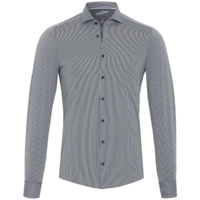 Afbeelding van Pure Functional Overhemd Strepen Zwart maat 38 Heren Streep met Slim fit Pasvorm Super stretch