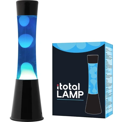 Afbeelding van i Total Lavalamp Lava Lamp Sfeerlamp 40x11 cm Glas/Aluminium 30W Blauw met witte Zwart XL1788