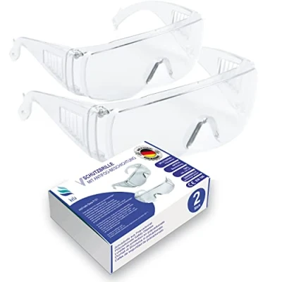 Afbeelding van kela 2 stuks Veiligheidsbril P1S1 Made in Germany krasbestendig werkbril met UV bescherming en anti condens coating licht transparant geschikt voor brildragers, sportbrillen