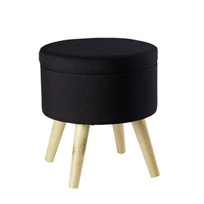 Afbeelding van Echtwerk Zitkruk Max, zitkist, zitkubus, rond, met opbergruimte, afneembare deksel, gevoerde zitting, houten poten, zwart, 32 x 39 cm