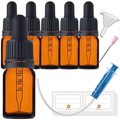 Afbeelding van HandsUnity 5ml 6st Pipetfles Klein Glazen Flesje Amberkleurige Apothekerspot set Met Zwarte Pipetdop inclusief 17st Hulp Accessoires Bruine Flessen