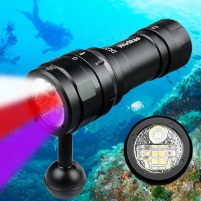 Afbeelding van Wurkkos DL07 Duiklamp, 3000 Lumen Oplaadbare Onderwaterlamp met Rood en UV Licht, IPX8 Waterdichte Duiklamp 5000mAh Batterij Oplader, 90CRI voor Duiken Fotografie