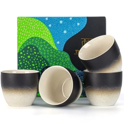 Afbeelding van TEANAGOO Japanse Theekop,5.6Oz/160ml,Gradient Navy Zwart,H24,4 stuks/doos,Japanse Kopjes,Chinese Theekopjes,Bezette Theekopjes,Aziatische Theekopjes zonder Handvatten,Theekop Keramische...