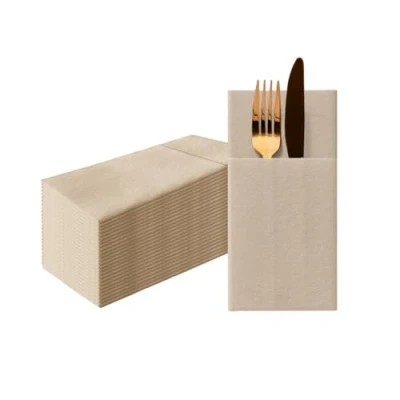 Afbeelding van PAW Airlaid Servetten (1/8 pocket) I 25 Stuks Bruiloft en Verjaardag Decoratie Ideaal voor Bruiloften, Communies, Recepties Elegant Tafeldecoratie Kleur: Monocolor beige