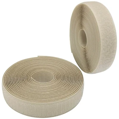Afbeelding van AERZETIX C65952 Krabband/rol, 25 mm, 5 m, zelfgrijpend, organizer/kabelbinders, koord, tas, kleding, riemen, kleur: lichtbeige, van polyamide en polyester