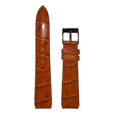 Afbeelding van Horlogeband uitvoering 2 20mm Cognac bruin Echt leer in croco print Roestvrijstalen gesp