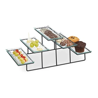Afbeelding van Relaxdays etagere glas serveerschaal 5 etages hapjesschaal trapvormig serveerplateau