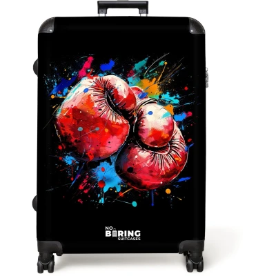 Afbeelding van NoBoringSuitcases.com® Koffer groot Reiskoffer lichtgewicht Rode bokshandschoenen met verf Rolkoffer 4 wielen Grote trolley XL 98 liter bagage