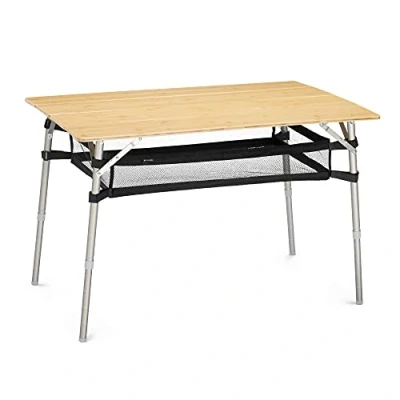 Afbeelding van Navaris bamboe campingtafel Groot inklapbaar campingtafeltje Met opbergnet In hoogte verstelbaar aluminium frame Inclusief draagtas