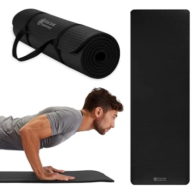Afbeelding van Gaiam Essentials Dikke yogamat, fitness en trainingsmat met Easy Cinch draagriem, zwart, 183 cm L x 61 B 2/5 inch dik