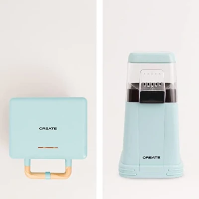 Afbeelding van CREATE/PACK POPCORN maker Popcornmachine + STONE 3 IN 1 STUDIO Pastel blauw Tosti ijzer, grill en wafels met verwisselbare platen