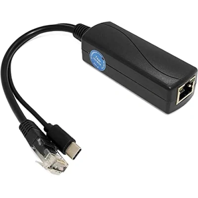 Afbeelding van Gigabit Type C PoE splitter 5V 3A, IEEE 802.3af/at Standard, 10/100/1000Mbps Power Over Ethernet met RJ45 poort en TypeC poortsplitteradapter (TYPEC0503G zwart)