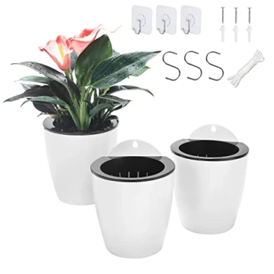 Afbeelding van ORIMERC Set van 3 hangende plantenbakken, automatische irrigatie, verticale tuinraam, opknoping, keukenkruiden, balkon, leuning, plank, omheining, slaapkamer, rooster (3 x medium)