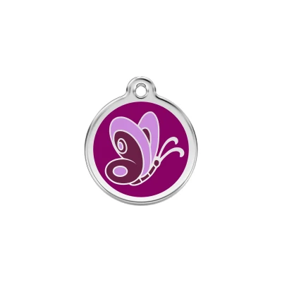Afbeelding van Butterfly Purple roestvrijstalen hondenpenning small/klein dia. 2 cm RedDingo