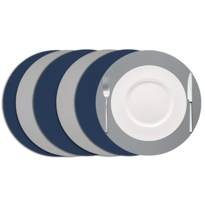 Afbeelding van Sale Cookinglife Placemats Vegan leer Grijs / Blauw dubbelzijdig ø 38 cm 6 Stuks