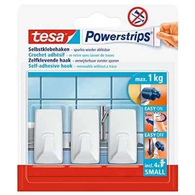 Afbeelding van Tesa powerstrips Zelfklevende haken rechthoekig wit Pak van 3 stuks