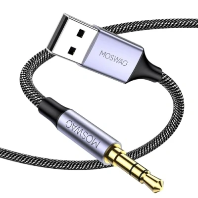 Afbeelding van MOSWAG USB naar 3,5 mm TRS Audio Jack Adapter, 1 M stekker AUX stereo audiokabel, nylon gevlochten converter voor pc, laptop, Windows, Mac OSX, luidspreker, hoofdtelefoon