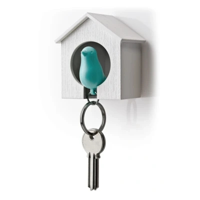 Afbeelding van Sparrow Keyring Wit Huisje En Blauwe Vogel van Qualy