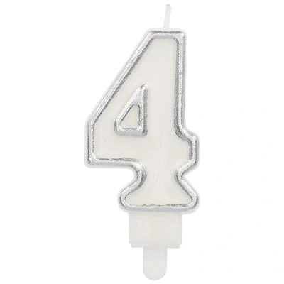 Afbeelding van Folat Kaars cijfer 4 simply chique silver 9 cm