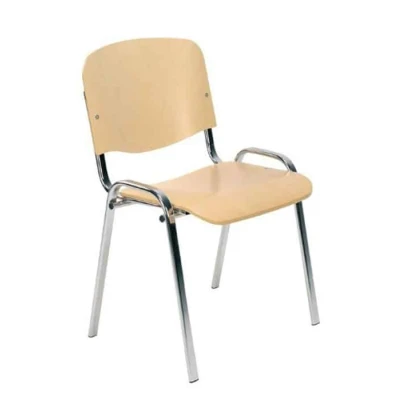 Afbeelding van Vergaderstoel of conferentiestoel basic chroom frame zonder armleuningen hout