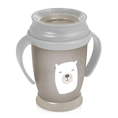Afbeelding van LOVI drinkbeker met handvat 360 drinkrand 12+ maanden 250 ml Antibiotische SteriTouch bescherming lekvrije afdichtende siliconen schijf Makkelijk te wassen Buddy Bear Grijs