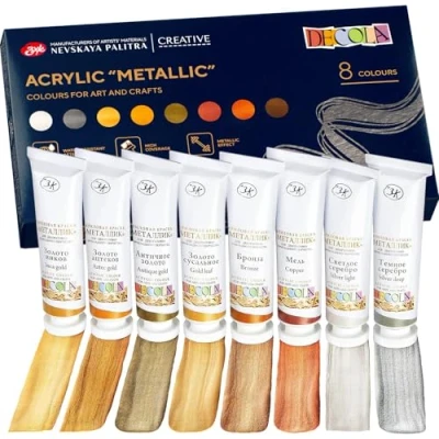 Afbeelding van Decola Metallic Acrylkleuren Set 8 x 18 ml Kleuren Tubes Verf En Versier Elk Oppervlak Gemaakt Door Neva Palette