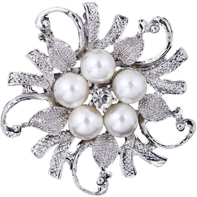 Afbeelding van Zeynomax Bloem Strass Bruiloft Broche Parel Kraag Pin Corsage Sieraden Gift Vrouwen