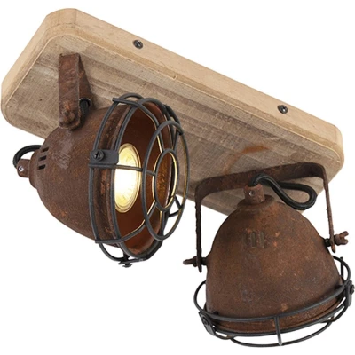 Afbeelding van QAZQA gina Industriele Plafondspot Spotje Opbouwspot 2 lichts L 290 mm Roestbruin Industrieel Woonkamer Slaapkamer Keuken