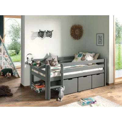 Afbeelding van LUCEVI Pino Halfhoogslaper H85CM + Ladder Set van 3 Laden Hangplank Grijs 90x200 cm