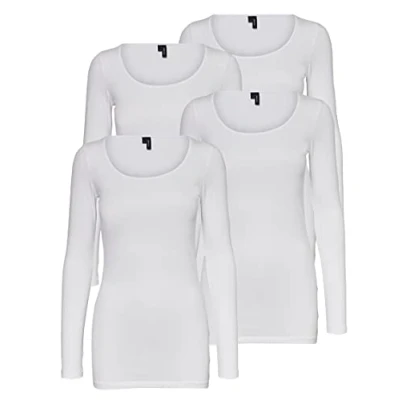 Afbeelding van VERO MODA Damesshirt met lange mouwen, verpakking van 2 stuks, wit (4 x helder wit), M