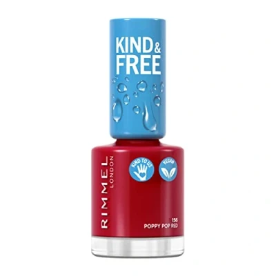 Afbeelding van 1+1 gratis: Rimmel KIND &amp; FREE Vegan Nagellak 156 Poppy Pop Red 8 ml