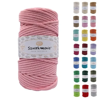 Afbeelding van Sznurkomania Gevlochten katoenen koord, 5 mm, 100 m, 46 kleuren, gehaakt macramégaren, premium garen, macramé touw, poederroze