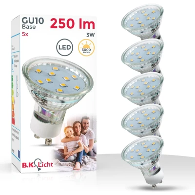 Afbeelding van B.K.Licht LED Lichtbron set van 5 met GU10 3W 3.000K warm wit licht lampjes lampen gloeilampen reflectorlamp