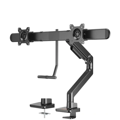 Afbeelding van my wall HL59L Monitorhouder, 2 monitoren, in hoogte verstelbare monitorhouder met gasveer, zwenk en kantelfunctie, staand liggend formaat, voor kantoor gaming