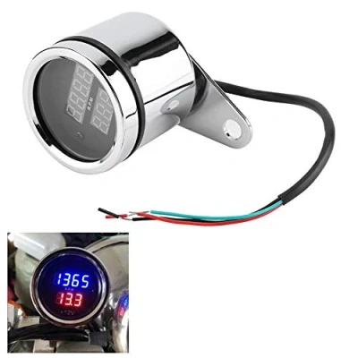 Afbeelding van LetCart toerenteller 2 in 1 motorfiets LED digitale voltmeter meter metalen kilometerteller snelheidsmeter