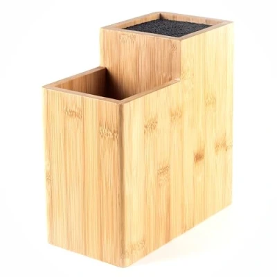 Afbeelding van Hanseküche messenblok messenhouder zonder mes van hout messenplank aan beide zijden houten met borstelinzet messenstandaard, bamboe, (vierkant recht)