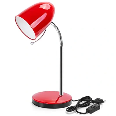 Afbeelding van Aigostar Retro Tafellamp Rood, Desk Lamp Zonder Gloeilamp, Leestafel Table Compatibel met E27 Type LED Lamp,Verstelbare Flexibele hals,153cm Kabel Schakelaart,Voor Studie,Werk,Lezen