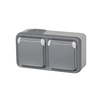Afbeelding van Legrand, 191505 Plexo Dubbel stopcontact, wandcontactdoos, opbouw, waterdicht, voor buiten, IP55, grijs