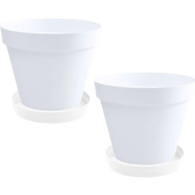 Afbeelding van Set van 2x stuks bloempotten Toscane kunststof wit D20 x H17 cm inclusief onderschalen D15 Plantenpotten