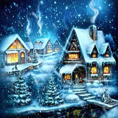 Afbeelding van 20 servetten Kerstmis sprookjesachtig winterdorp als tafeldecoratie. Papieren met motief. Ook voor decoupage en servettentechniek 33x33cm