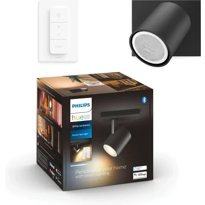 Afbeelding van Philips Hue Runner opbouwspot warm tot koelwit licht 1 spot zwart dimmer switch GU10
