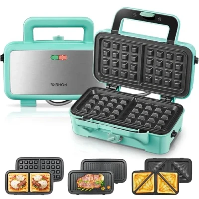 Afbeelding van Sandwichmaker 3 in 1, 1200 W wafelijzer/contactgrill/sandwichtoaster, 5 traps temperatuurregeling, antiaanbaklaag, platsets, warmte geïsoleerde handgreep, vaatwasmachinebestendig, led verlichting,