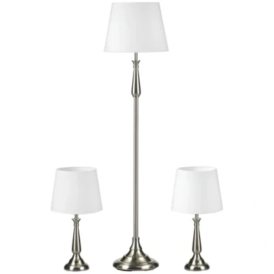 Afbeelding van HOMCOM set van 3 lampen, waaronder 2 tafellampen, 1 vloerlamp, in vintage design, vloerlamp en tafellampset met E27 voet voor woonkamer, slaapkamer, crème
