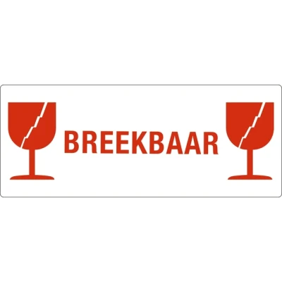 Afbeelding van Etiket Breekbaar Glas 150x60mm Rol 500 Stuks per 20